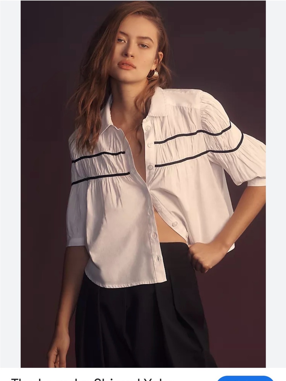 Anthropologie Maeve White Button-Front Dog Print Blouse with Black Trim - Picture 4 of 4